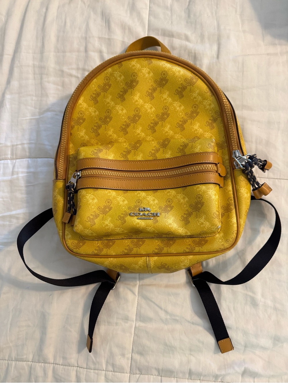 Coach Yellow Signature Compact Backpack with Tan Trim
